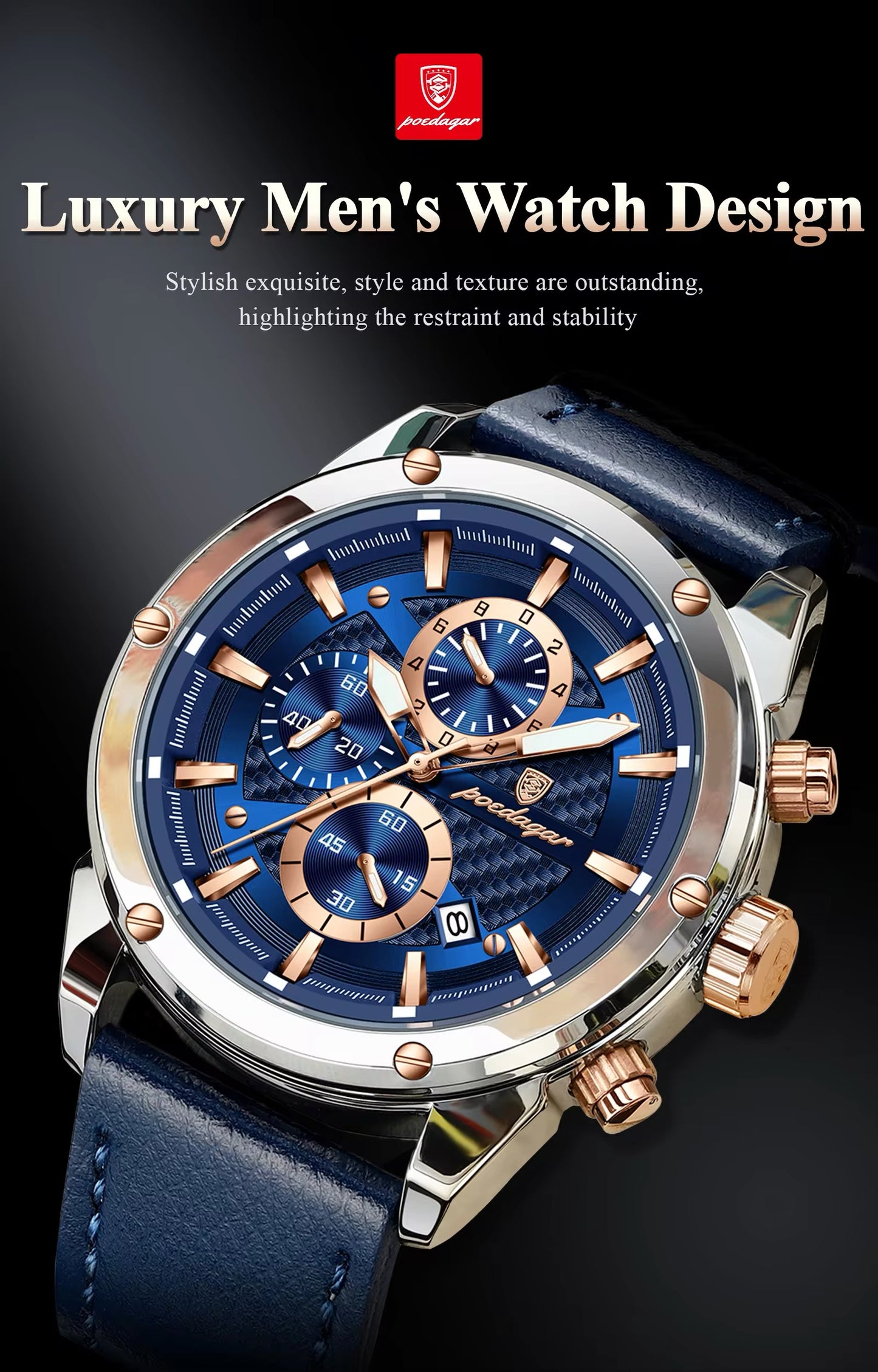 ساعة Poedagar Chrono 860 الجلدية