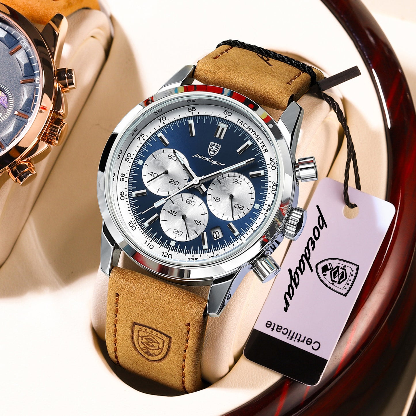 ساعة Poedagar Chrono 921 الجلدية