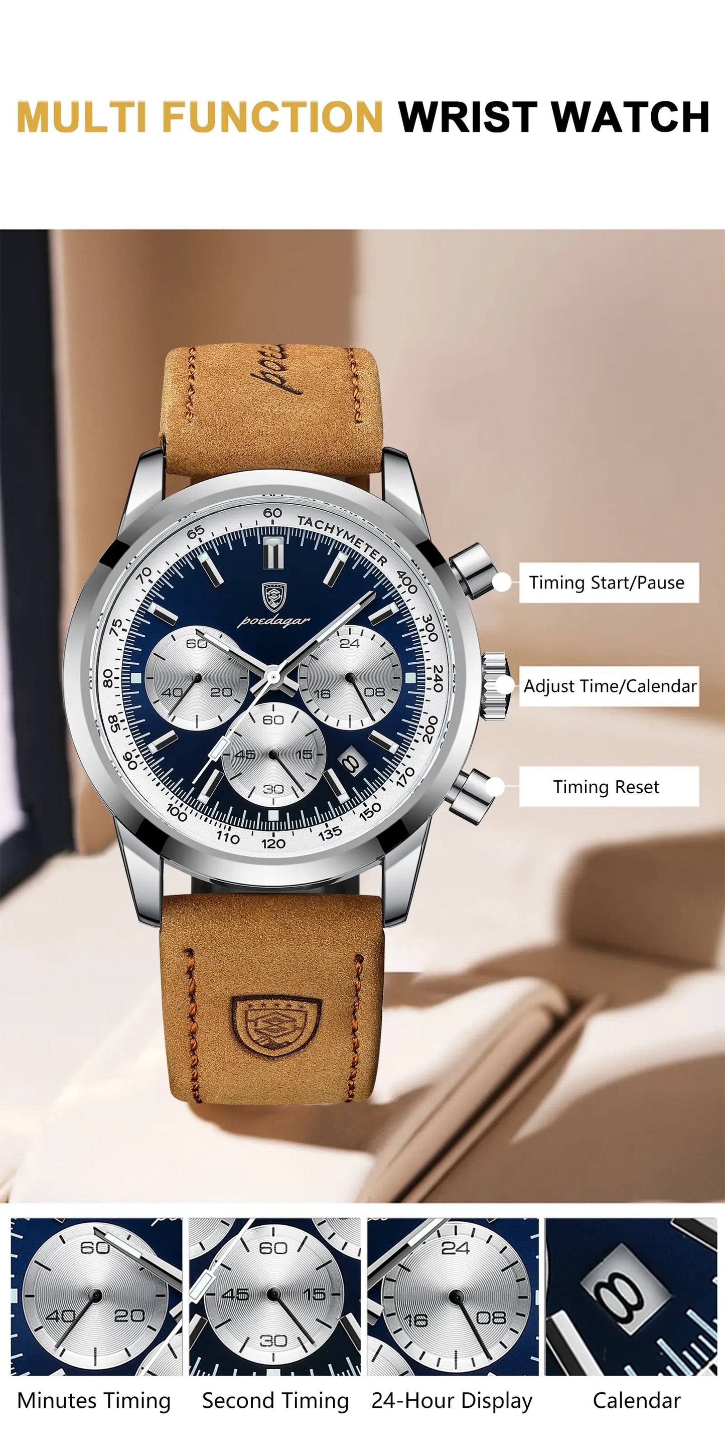 ساعة Poedagar Chrono 921 الجلدية