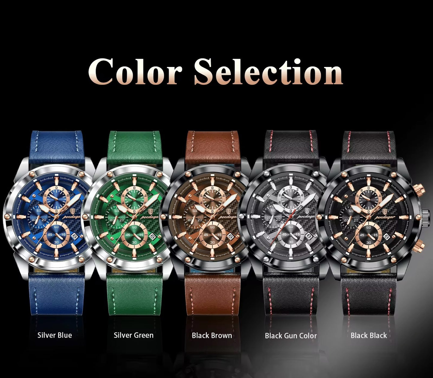 ساعة Poedagar Chrono 860 الجلدية