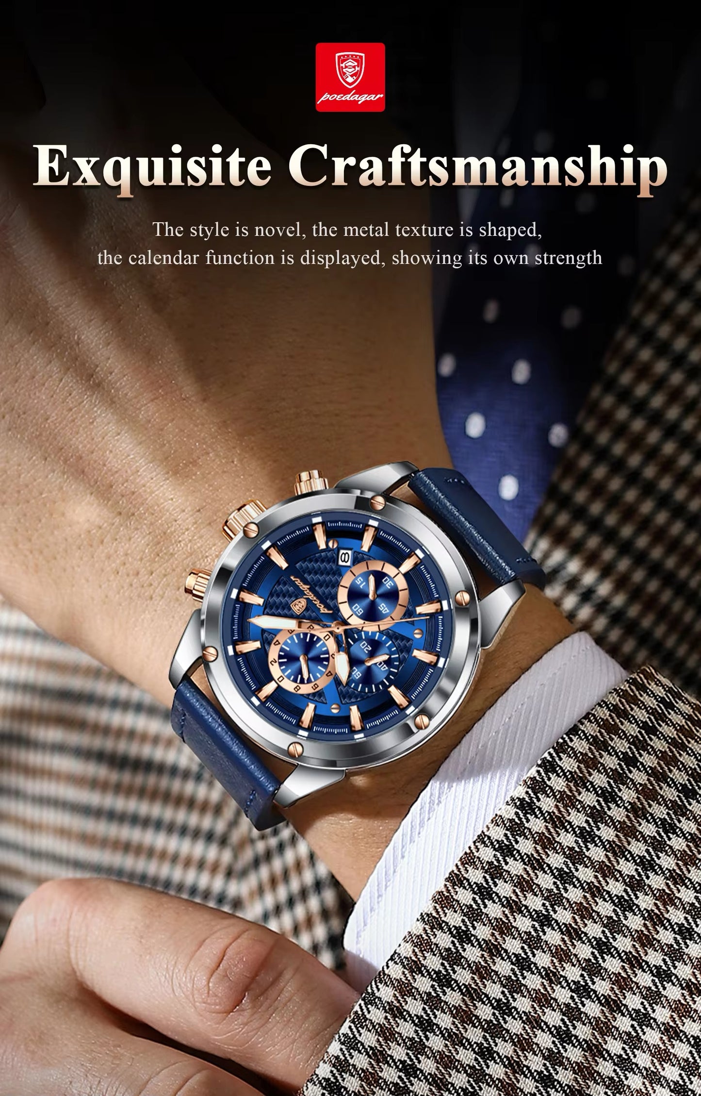ساعة Poedagar Chrono 860 الجلدية