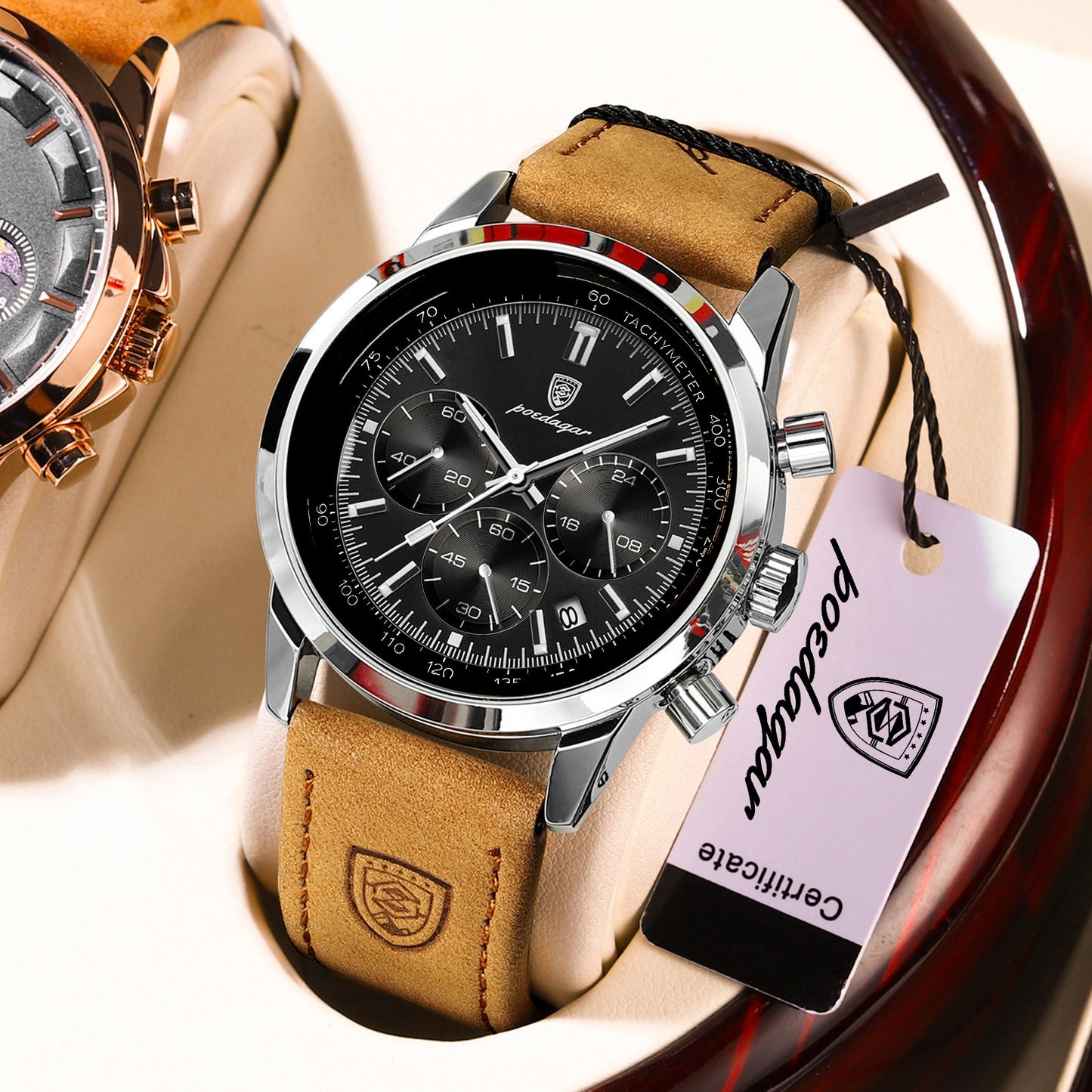 ساعة Poedagar Chrono 921 الجلدية
