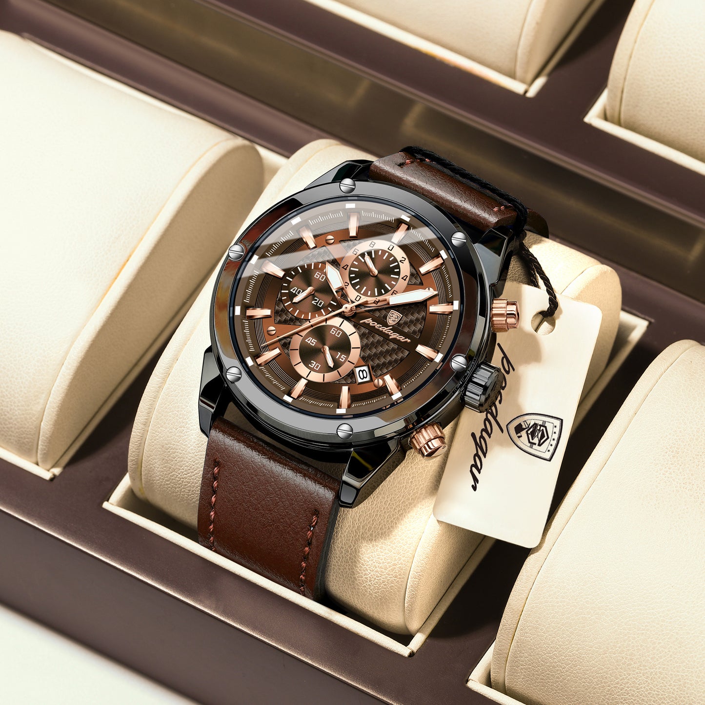 ساعة Poedagar Chrono 860 الجلدية
