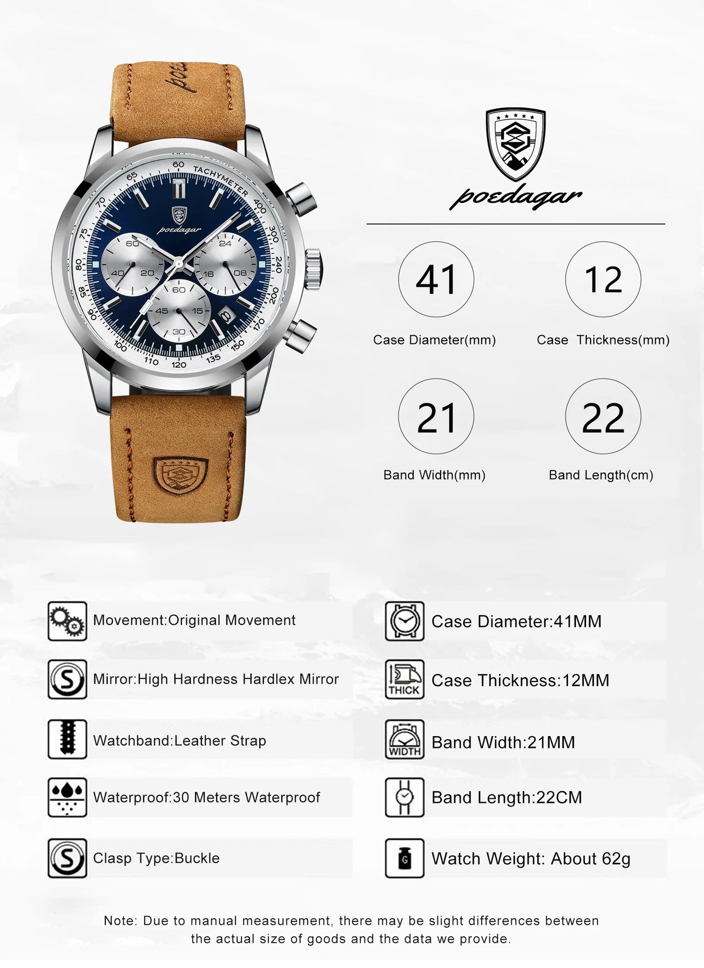 ساعة Poedagar Chrono 921 الجلدية