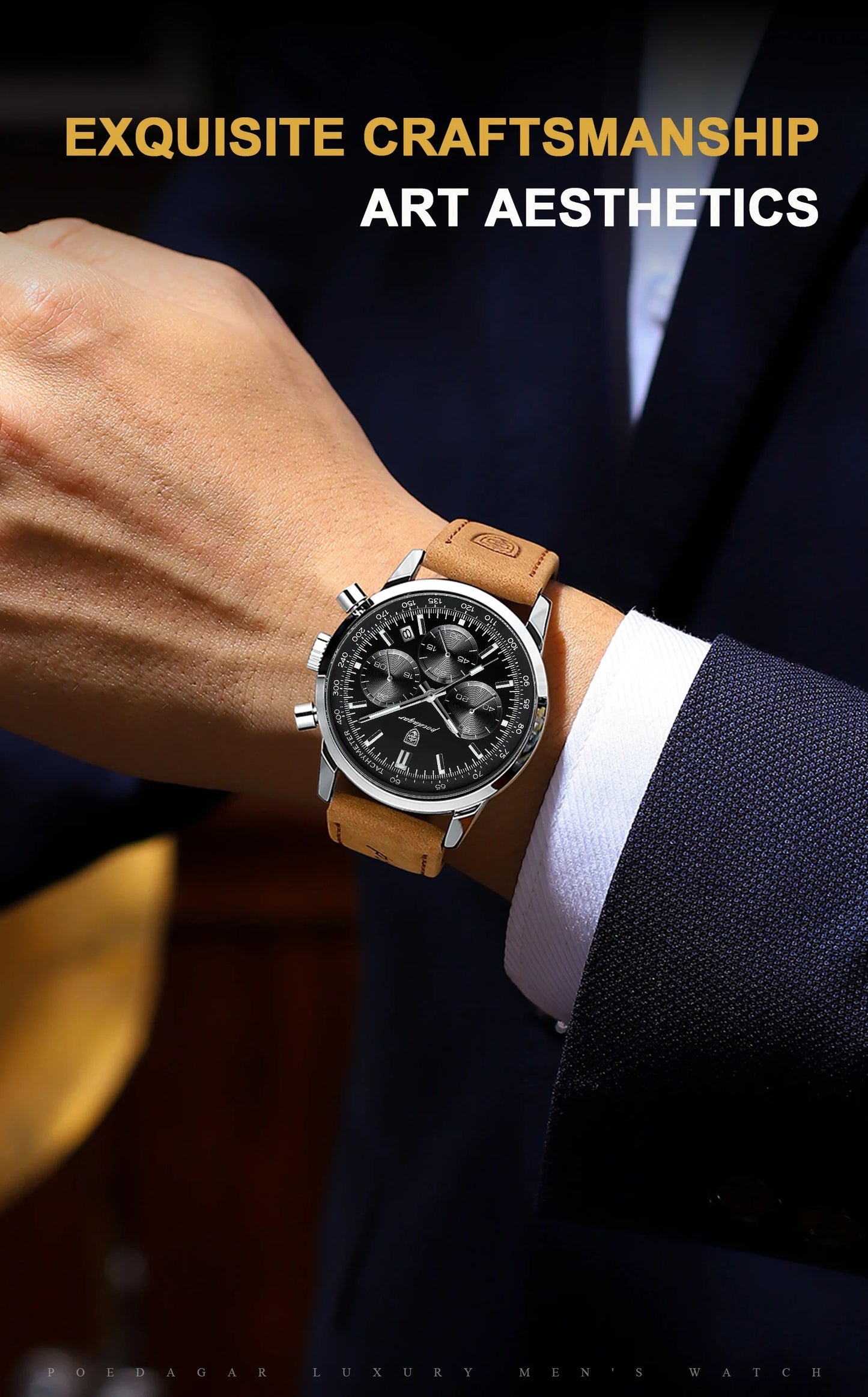 ساعة Poedagar Chrono 921 الجلدية