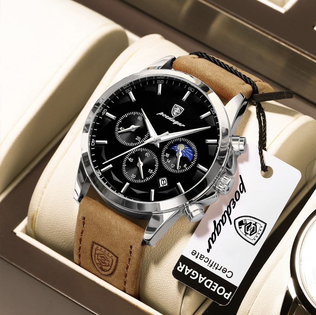 ساعة Poedagar Chrono 928 الجلدية