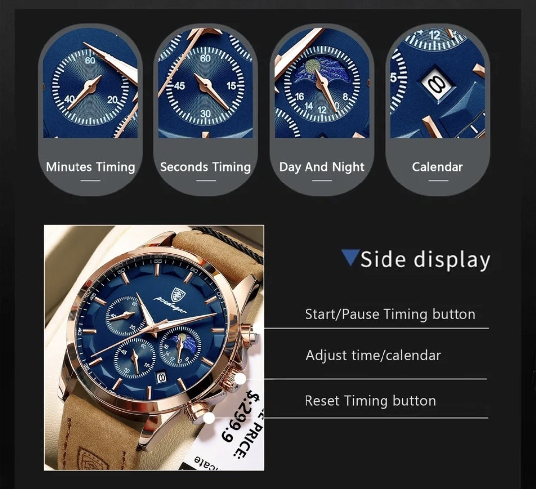 ساعة Poedagar Chrono 928 الجلدية