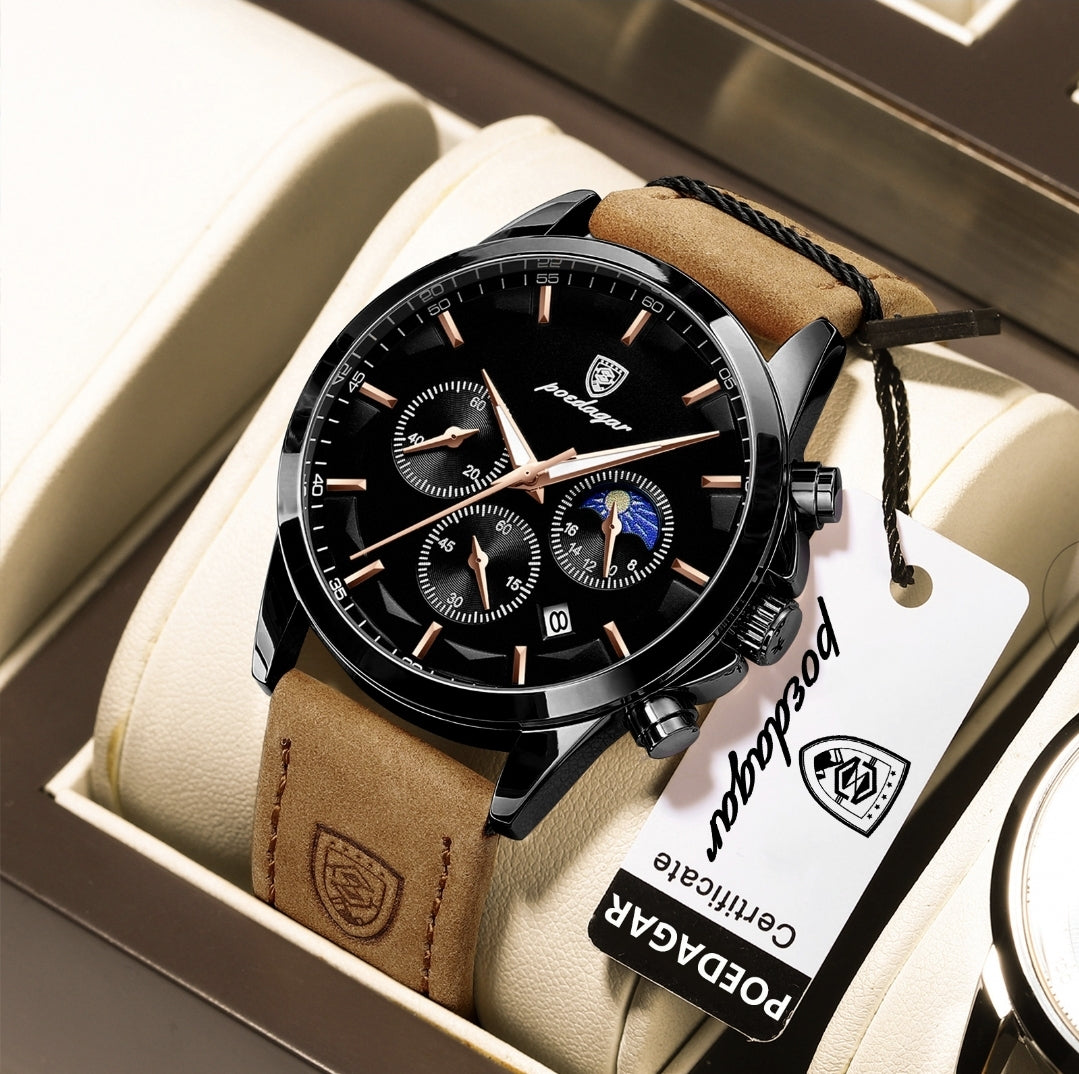 ساعة Poedagar Chrono 928 الجلدية