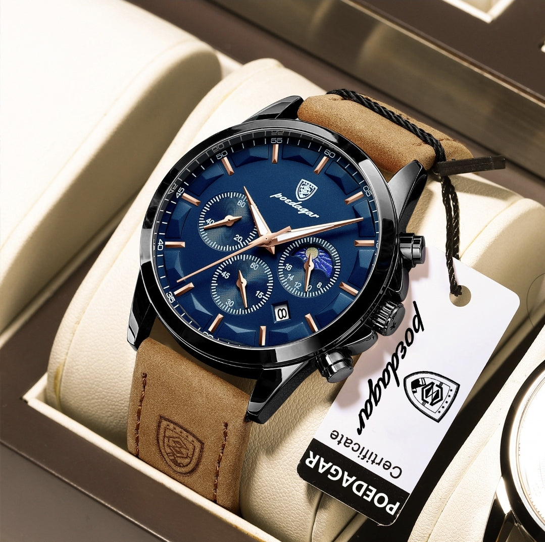 ساعة Poedagar Chrono 928 الجلدية