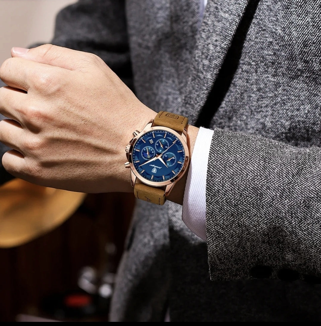 ساعة Poedagar Chrono 928 الجلدية