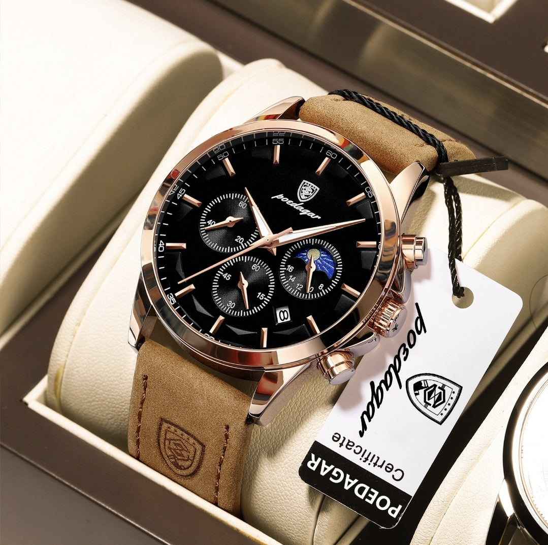 ساعة Poedagar Chrono 928 الجلدية