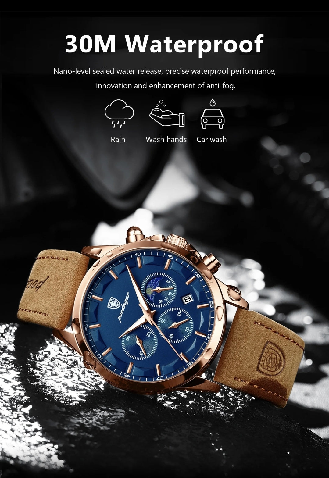 ساعة Poedagar Chrono 928 الجلدية