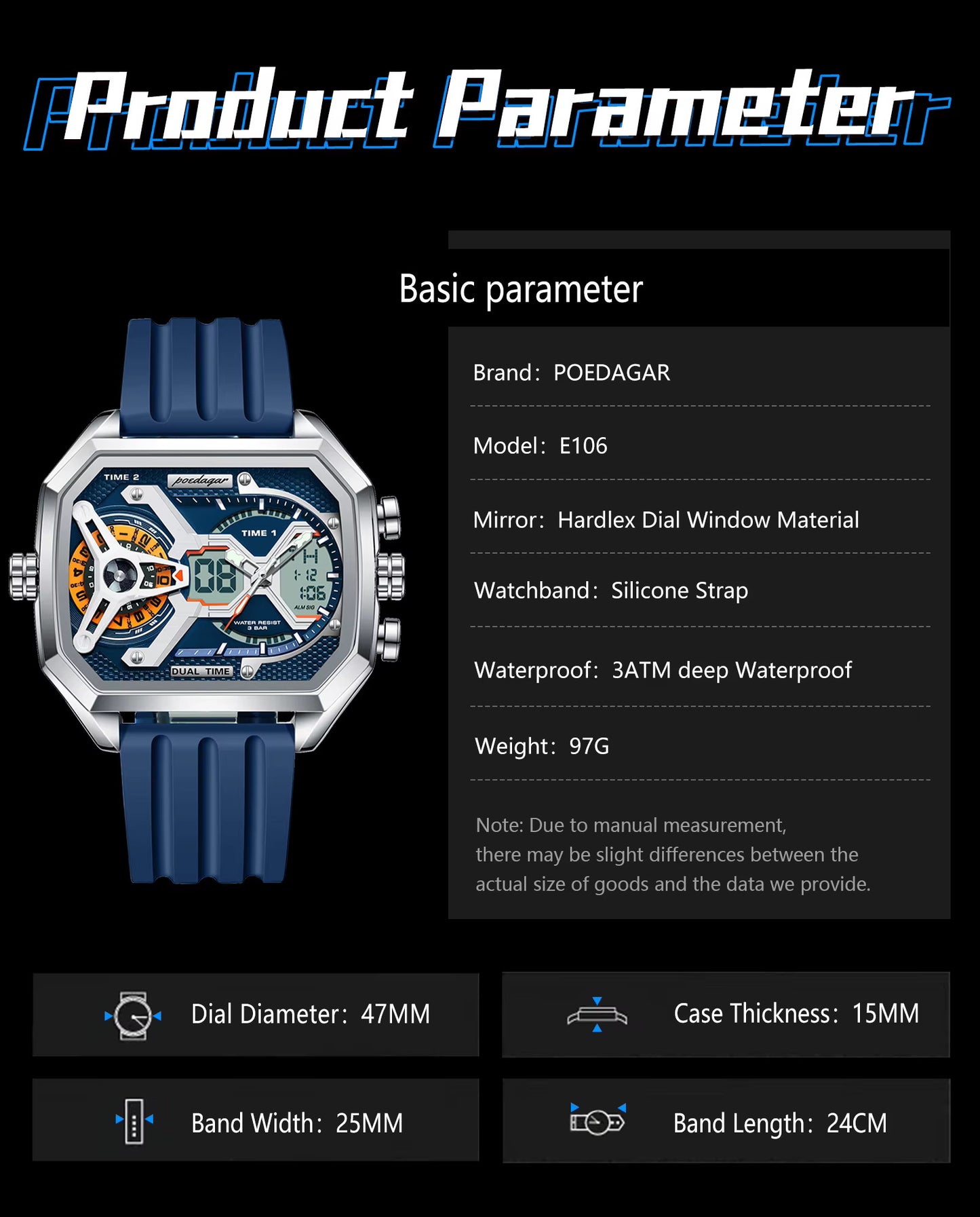 Poedagar Chrono Silicone E106
