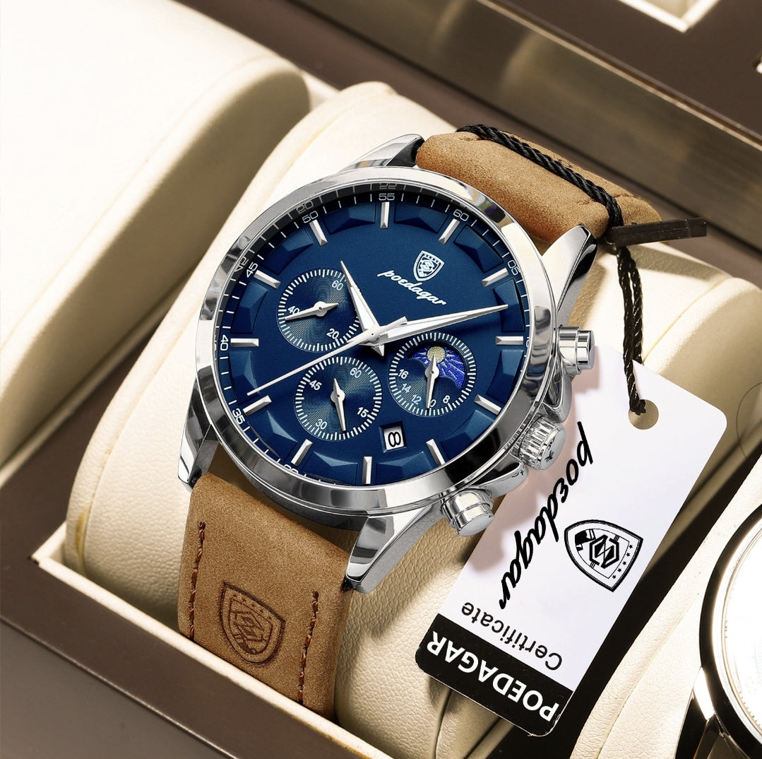 ساعة Poedagar Chrono 928 الجلدية