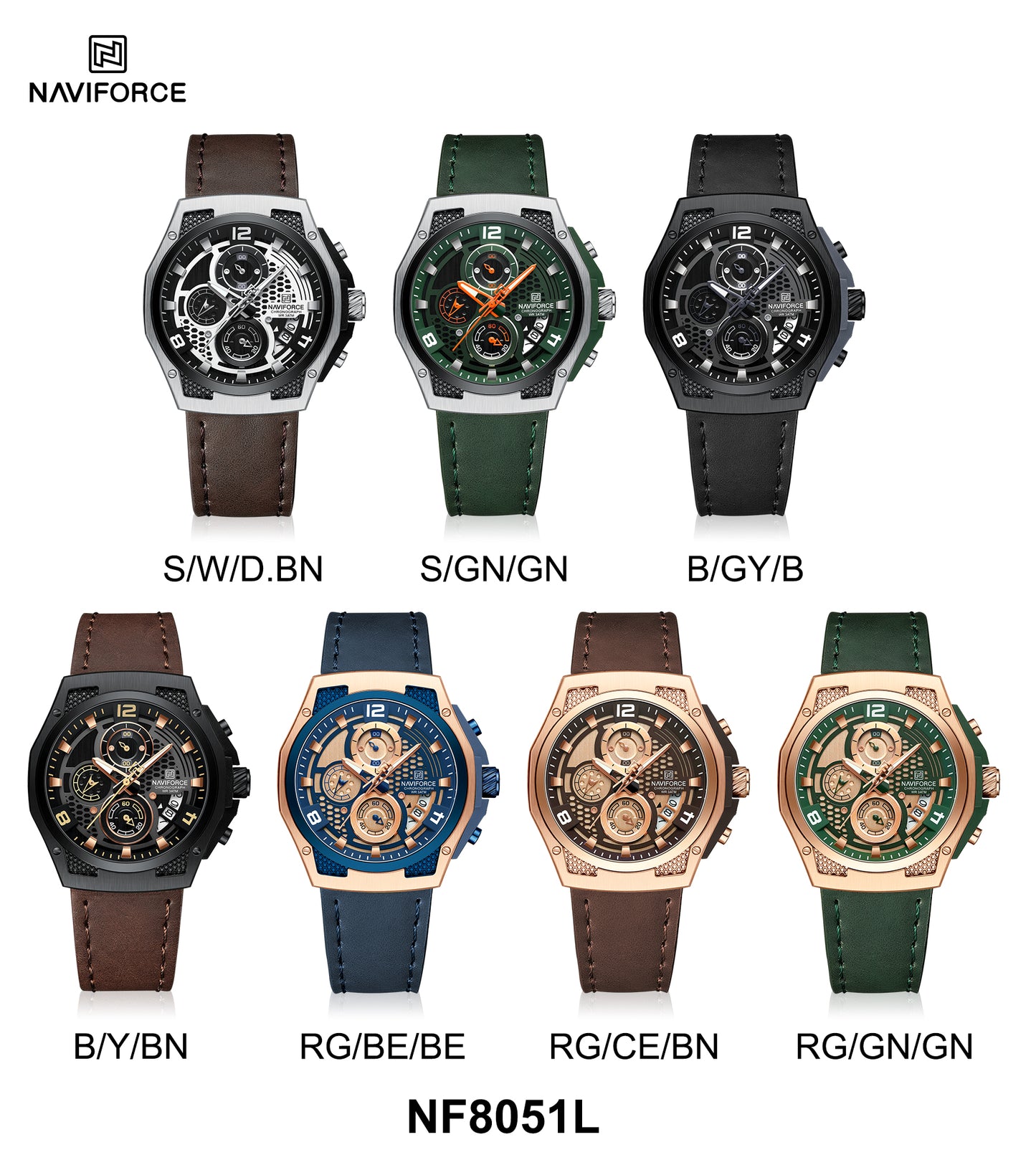 Naviforce Men Leather Chrono 8051