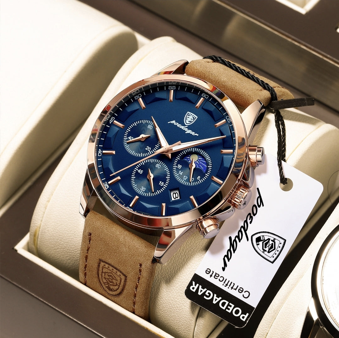 ساعة Poedagar Chrono 928 الجلدية