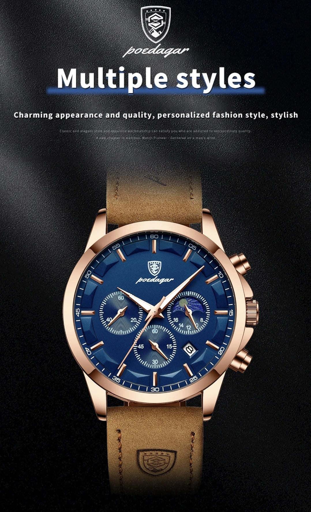 ساعة Poedagar Chrono 928 الجلدية