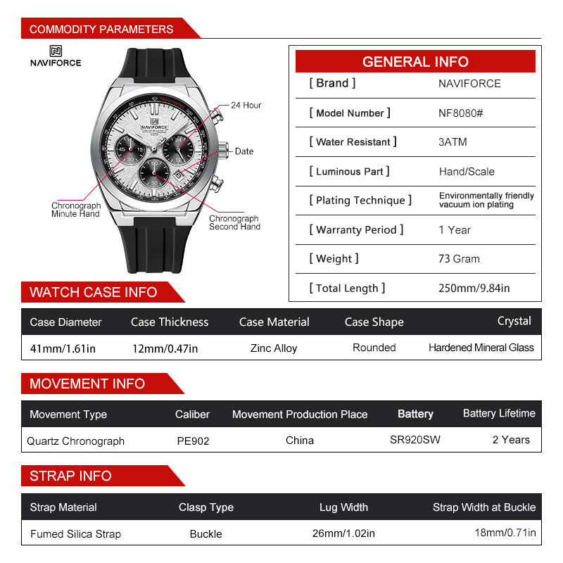 Naviforce Men Silicone Chrono 8080