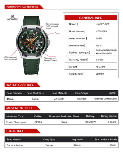 Naviforce Men Leather Chrono 8051