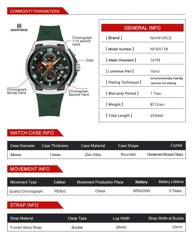 Naviforce Men Silicone Chrono 8051